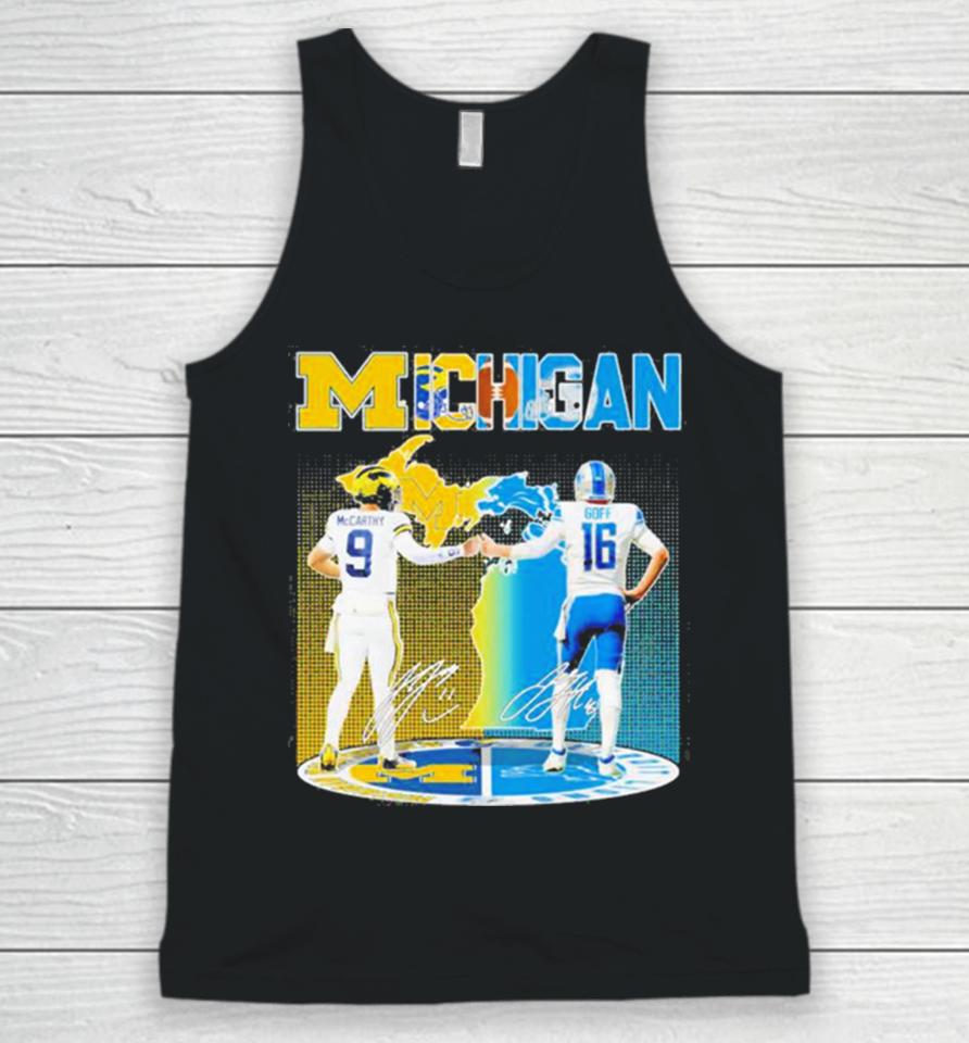 Michigan Wolverines Mccarthy And Detroit Lions Goff 2023 2024 Season Champions Signatures Unisex Tank Top