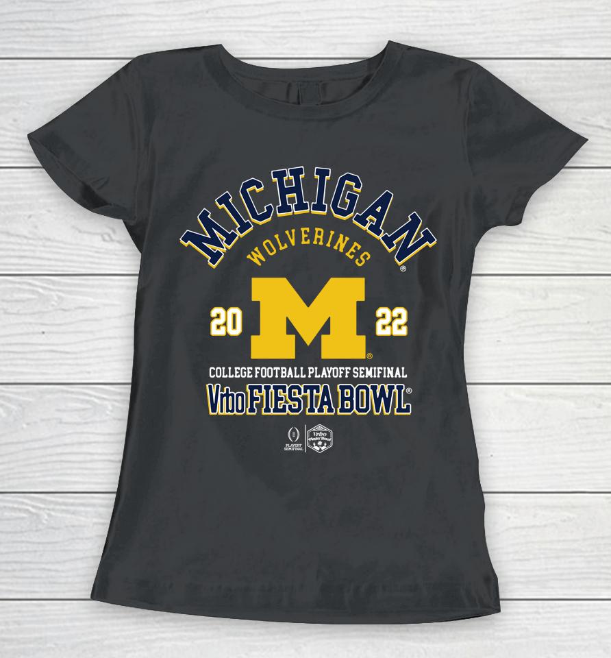 Michigan Wolverines Navy Blue 2022 College Football Playoff Bound Fashion Women T-Shirt