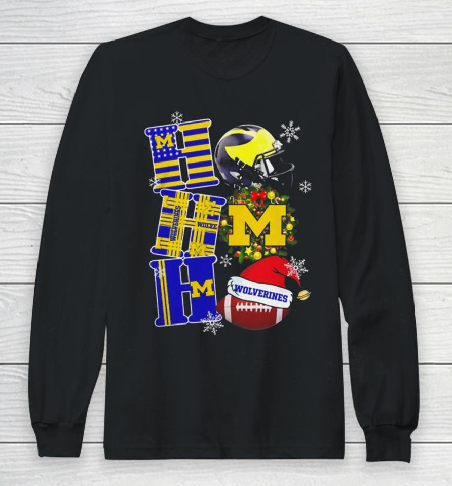 Michigan Wolverines Ncaa Ho Ho Ho Christmas Long Sleeve T-Shirt