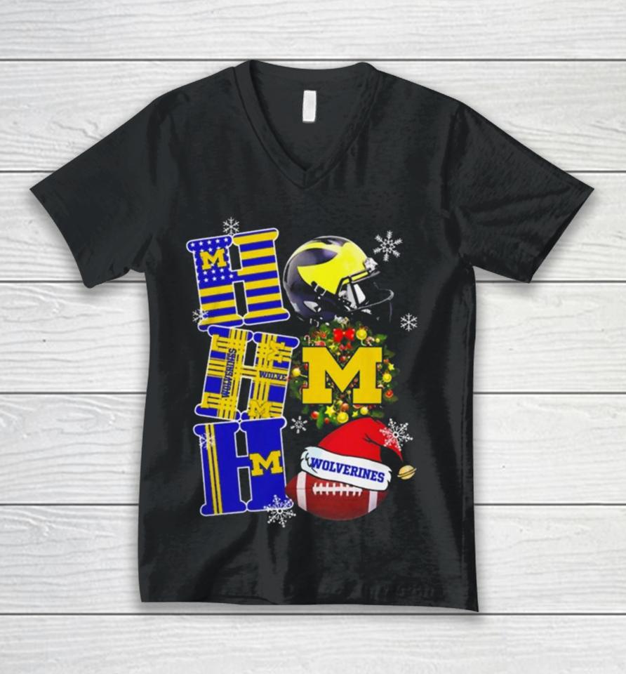 Michigan Wolverines Ncaa Ho Ho Ho Christmas Unisex V-Neck T-Shirt