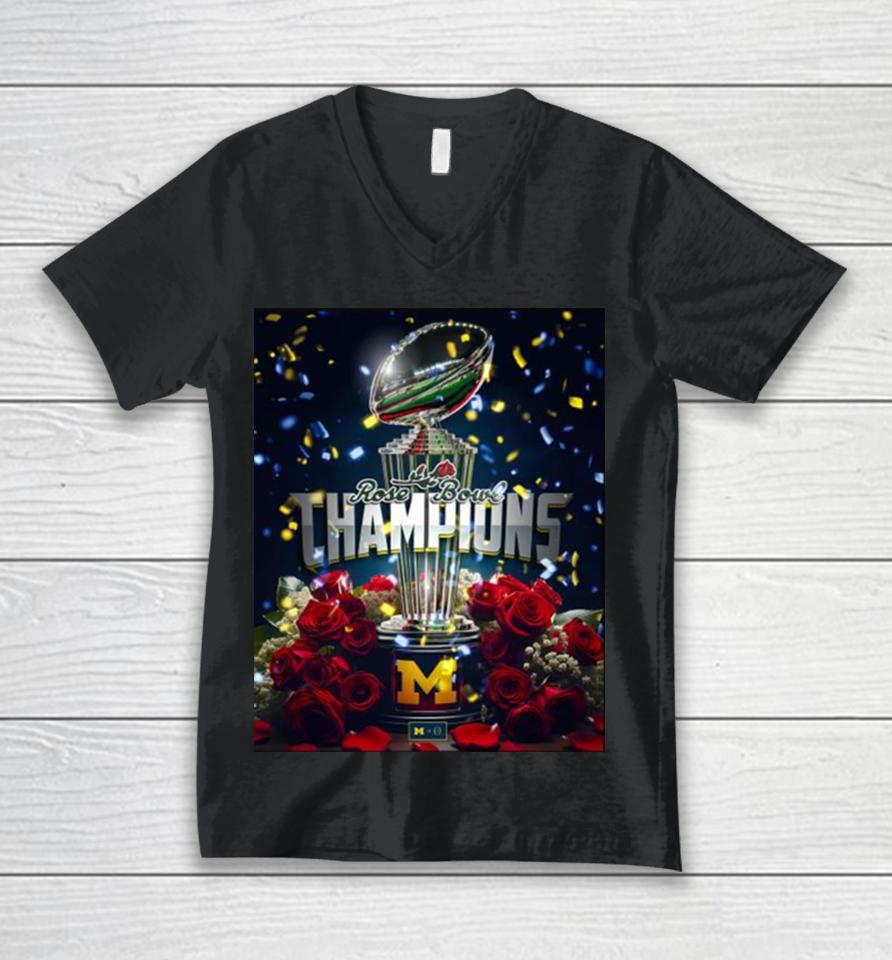 Michigan Wolverines Rose Bowl Champions Are Maize And Blue 2024 Trophy Unisex V-Neck T-Shirt