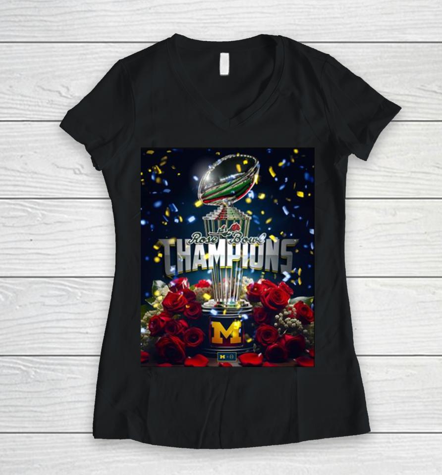 Michigan Wolverines Rose Bowl Champions Are Maize And Blue 2024 Trophy Women V-Neck T-Shirt