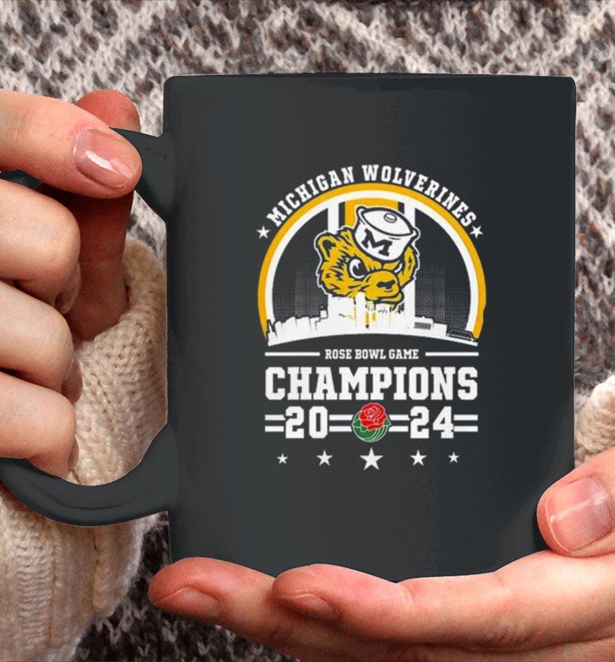 Michigan Wolverines Skyline 2024 Rose Bowl Game Champions Coffee Mug