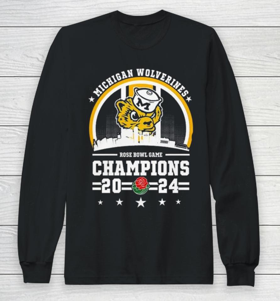 Michigan Wolverines Skyline 2024 Rose Bowl Game Champions Long Sleeve T-Shirt
