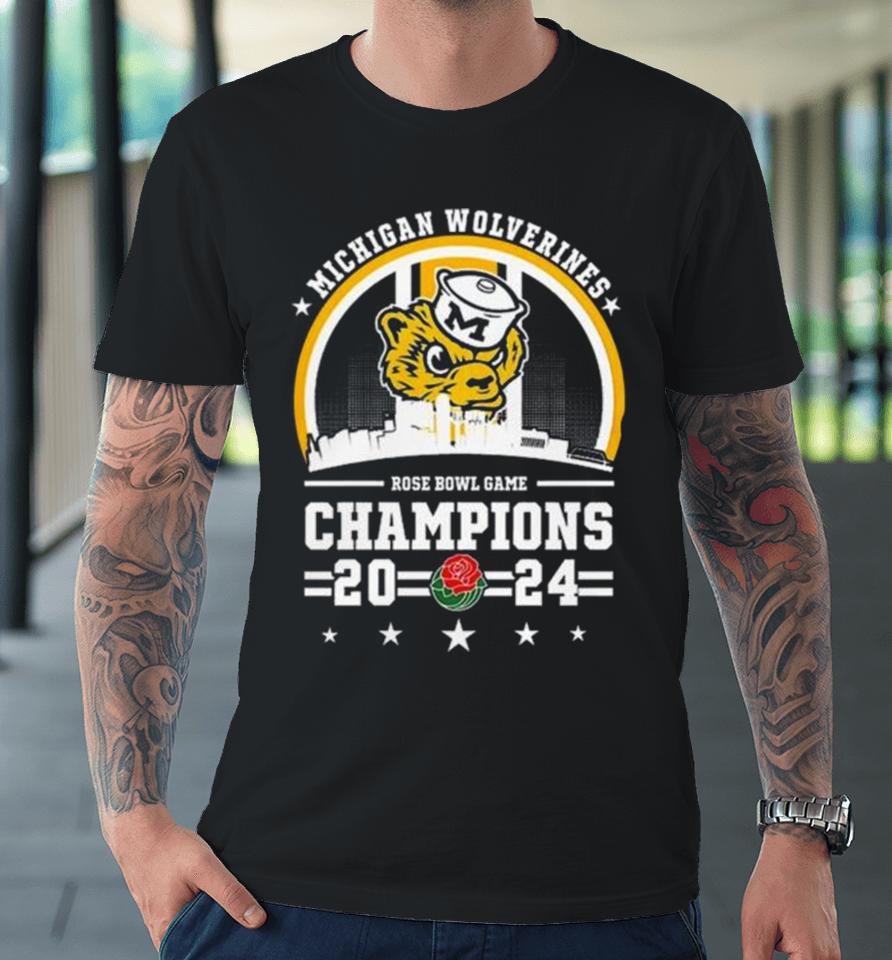 Michigan Wolverines Skyline 2024 Rose Bowl Game Champions Premium T-Shirt