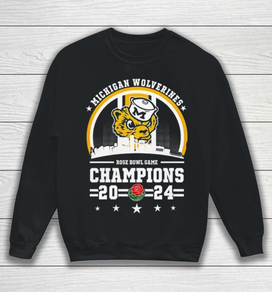Michigan Wolverines Skyline 2024 Rose Bowl Game Champions Sweatshirt