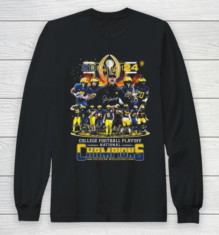 Michigan Wolverines Team Football 2024 College Football Playoff National Champions Signatures Long Sleeve T-Shirt