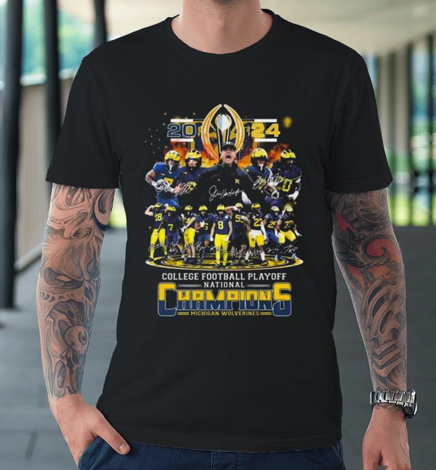 Michigan Wolverines Team Football 2024 College Football Playoff National Champions Signatures Premium T-Shirt