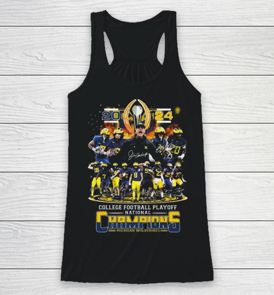 Michigan Wolverines Team Football 2024 College Football Playoff National Champions Signatures Racerback Tank