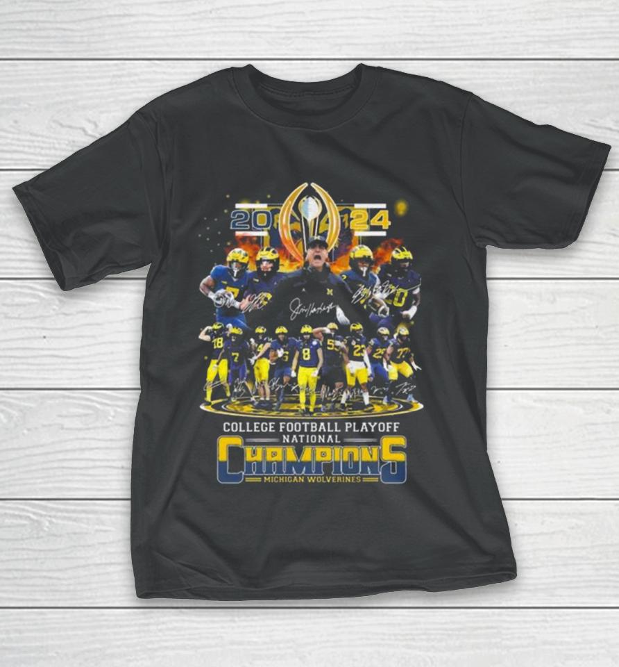 Michigan Wolverines Team Football 2024 College Football Playoff National Champions Signatures T-Shirt