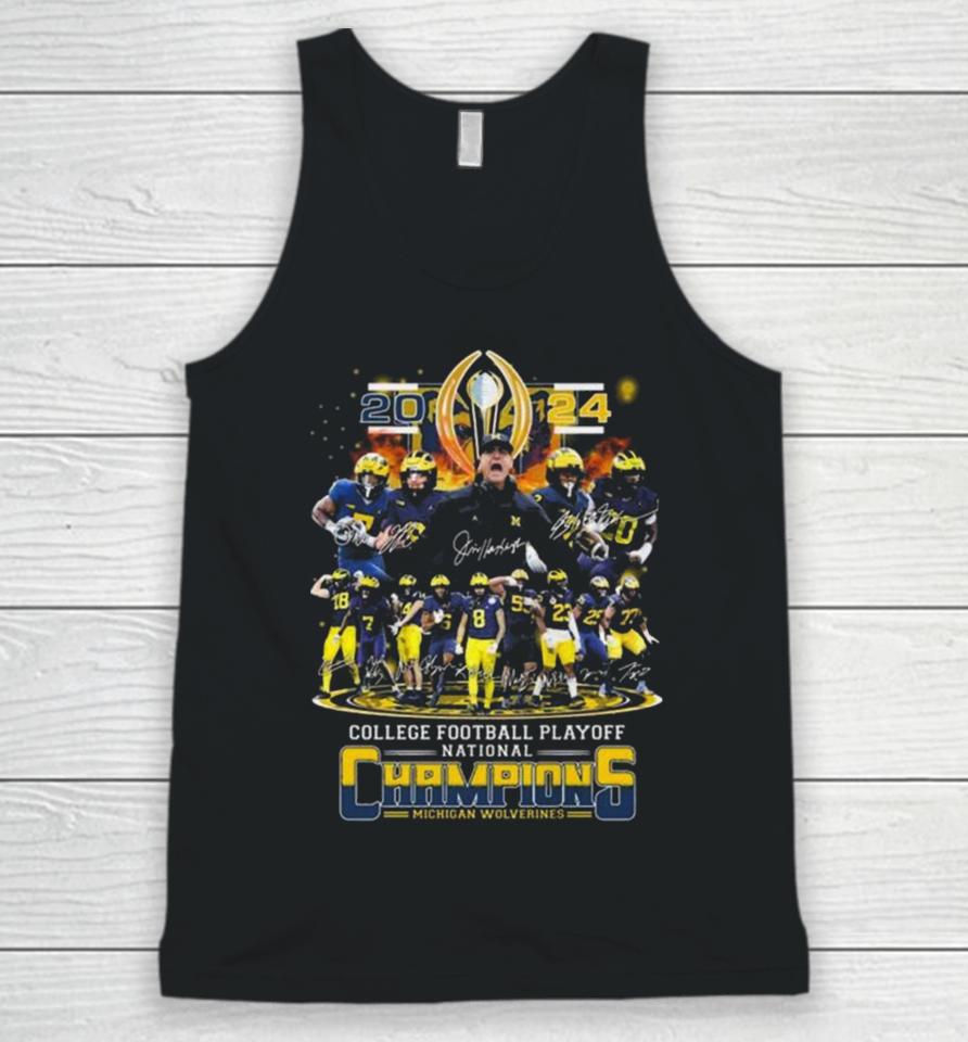 Michigan Wolverines Team Football 2024 College Football Playoff National Champions Signatures Unisex Tank Top