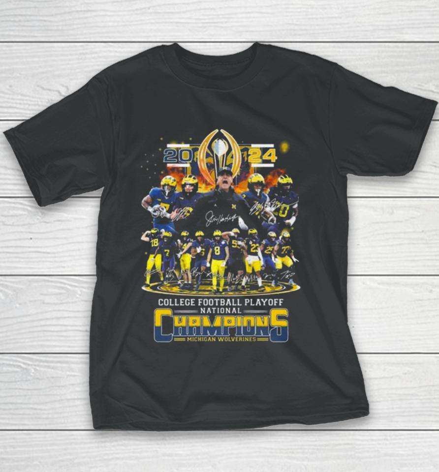 Michigan Wolverines Team Football 2024 College Football Playoff National Champions Signatures Youth T-Shirt
