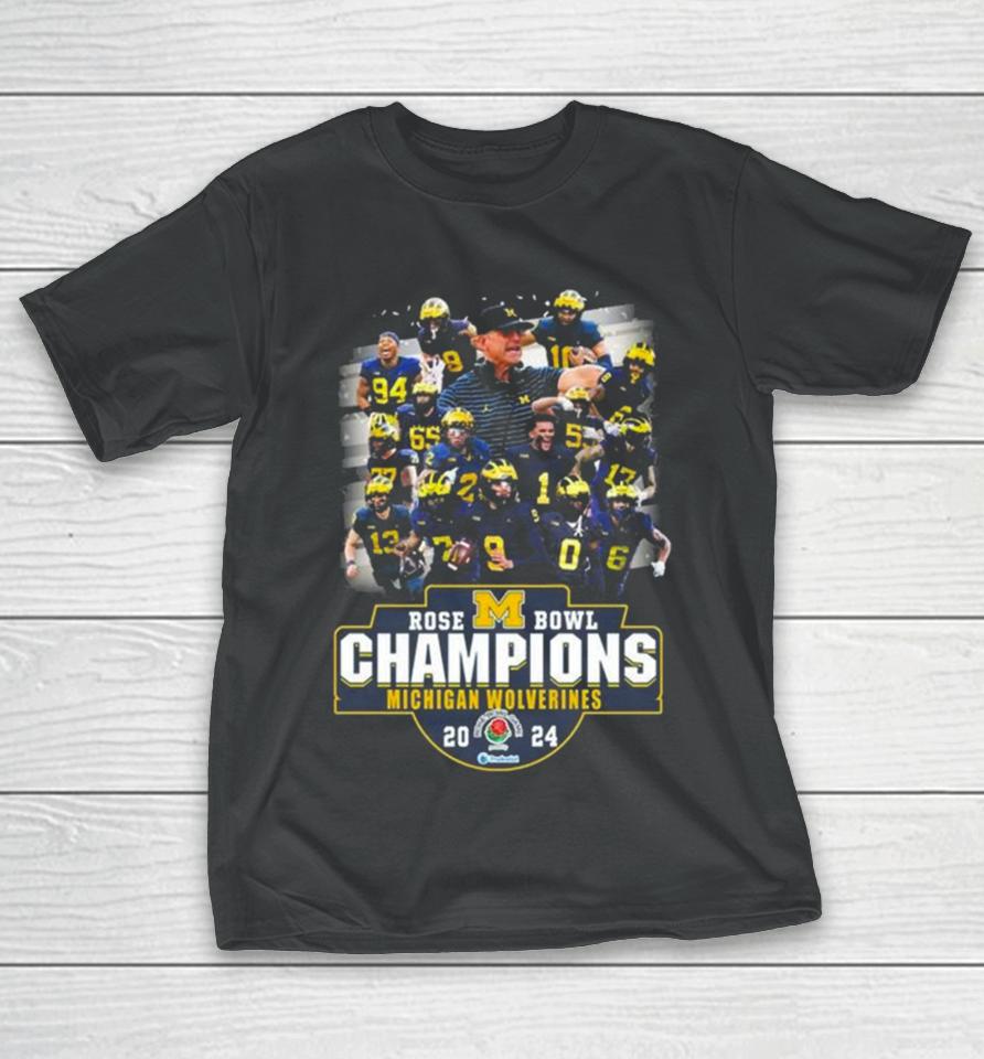 Michigan Wolverines Team Football 2024 Rose Bowl Game Champions T-Shirt