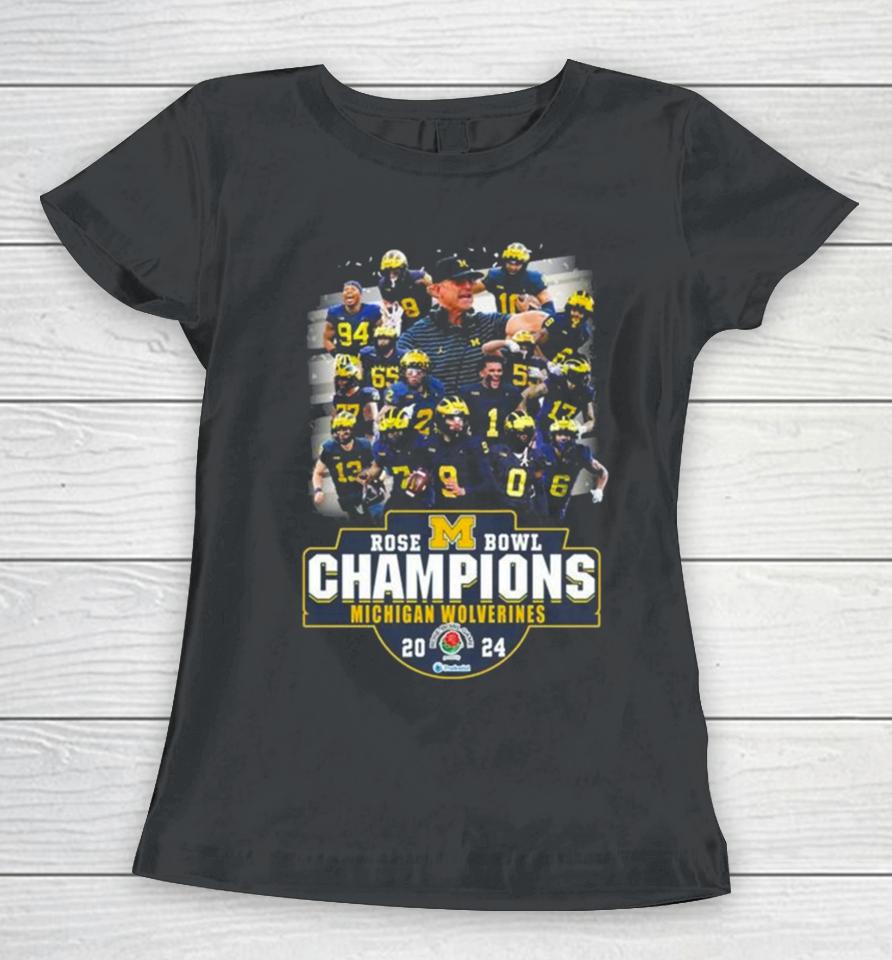 Michigan Wolverines Team Football 2024 Rose Bowl Game Champions Women T-Shirt