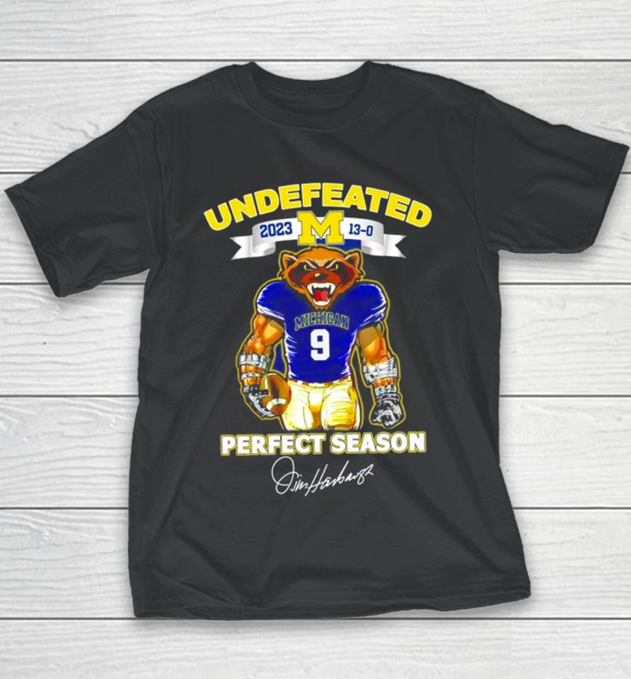 Michigan Wolverines Undefeated Perfect Season Jim Harbaugh Signatures Youth T-Shirt