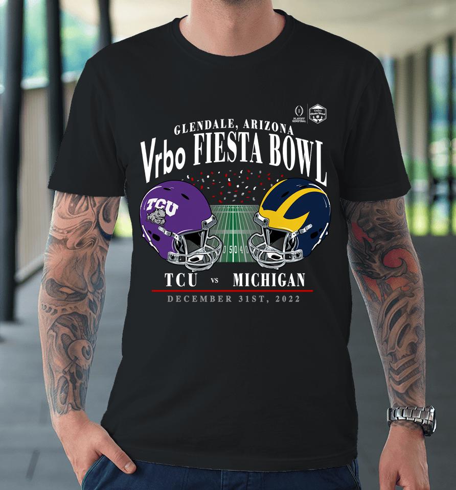 Michigan Wolverines Vs Tcu Horned Frogs Fanatics Branded College Football Playoff 2022 Fiesta Bowl Premium T-Shirt
