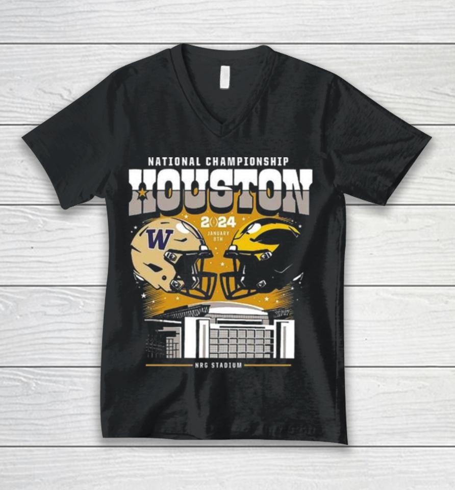 Michigan Wolverines Vs Washington Huskies College Football Playoff 2024 National Championship Game Head To Head Stadium Unisex V-Neck T-Shirt