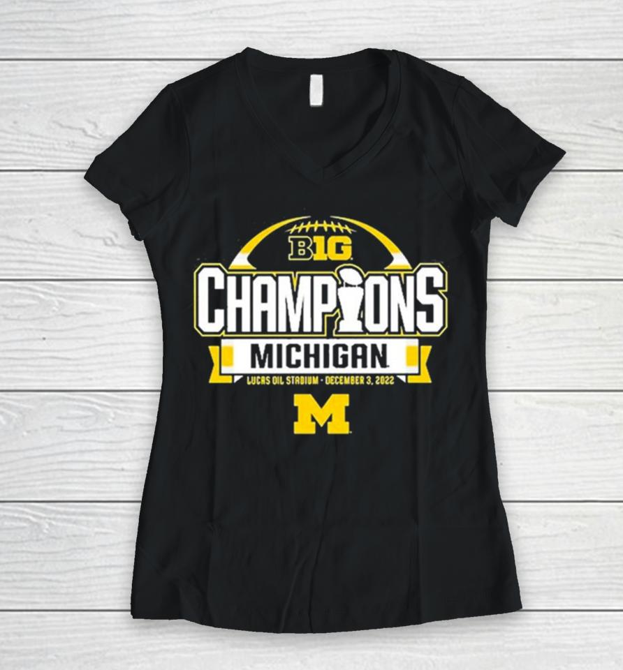 Michigan Wolverines Women’s 2023 Big 10 Football Conference Champions Women V-Neck T-Shirt
