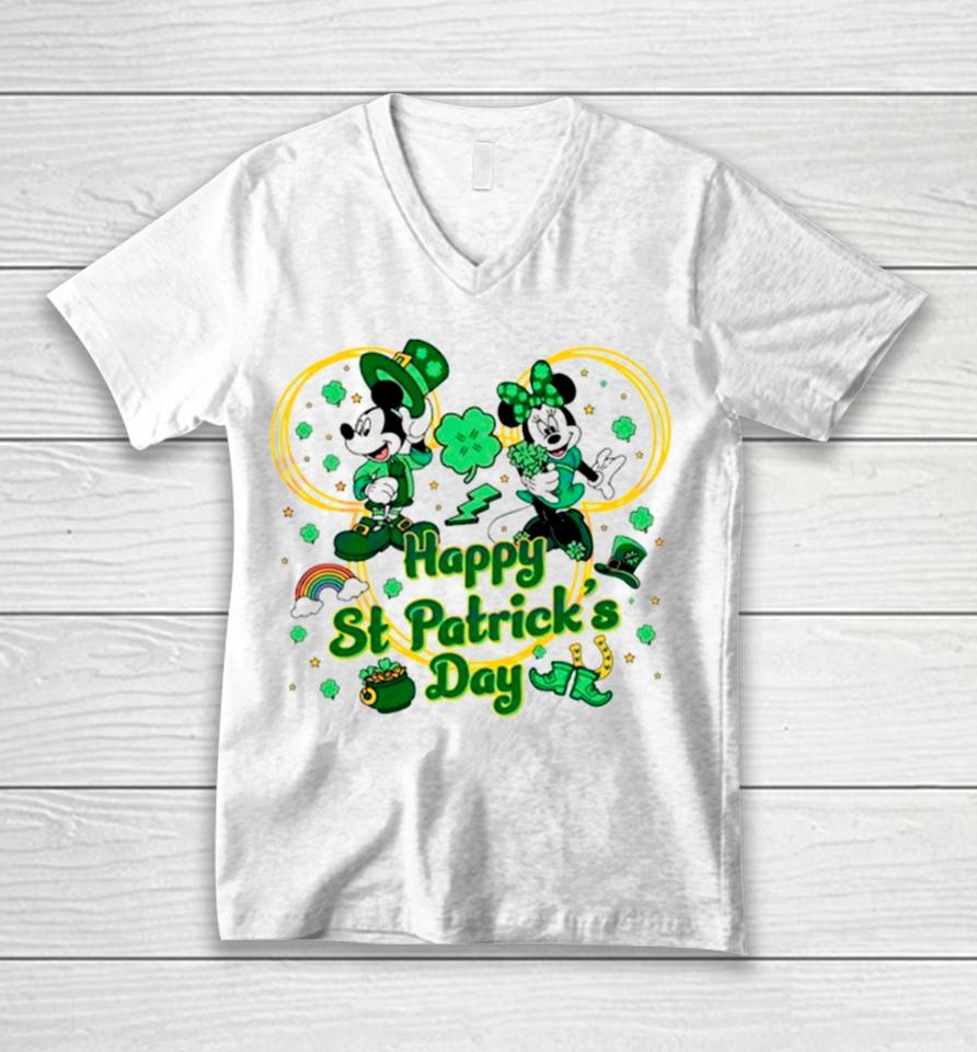 Mickey And Minnie Happy St Patrick’s Day Unisex V-Neck T-Shirt