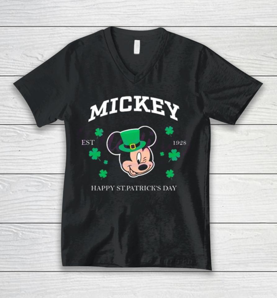 Mickey Happy St Patricks Day Est 1928 Unisex V-Neck T-Shirt