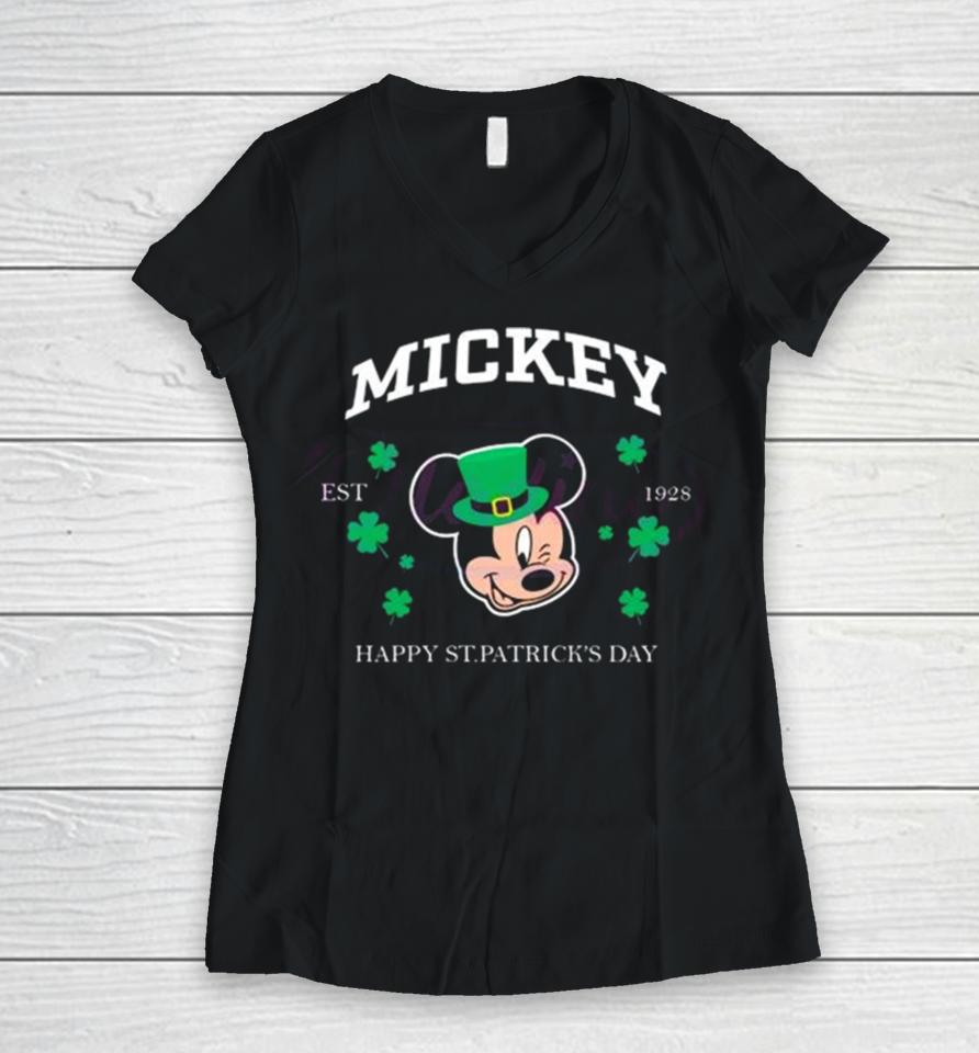 Mickey Happy St Patricks Day Est 1928 Women V-Neck T-Shirt
