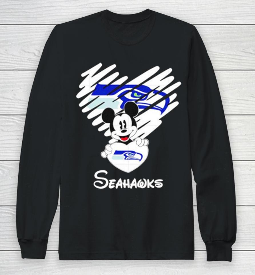 Mickey Heart Seattle Seahawks Long Sleeve T-Shirt