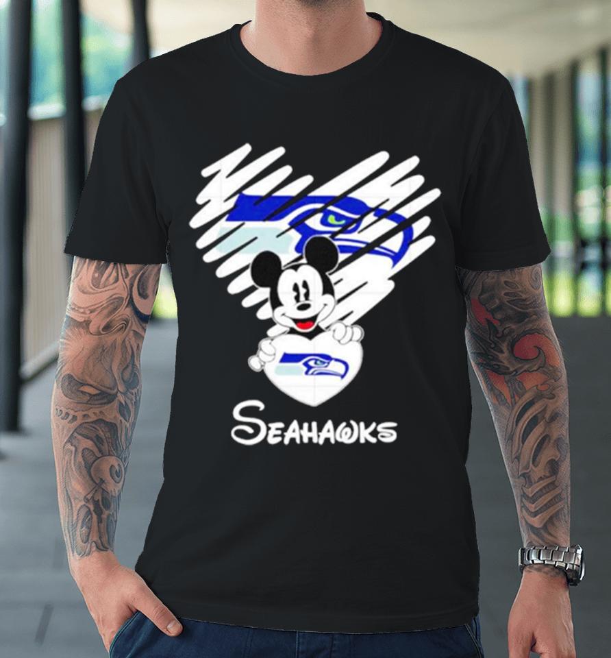 Mickey Heart Seattle Seahawks Premium T-Shirt