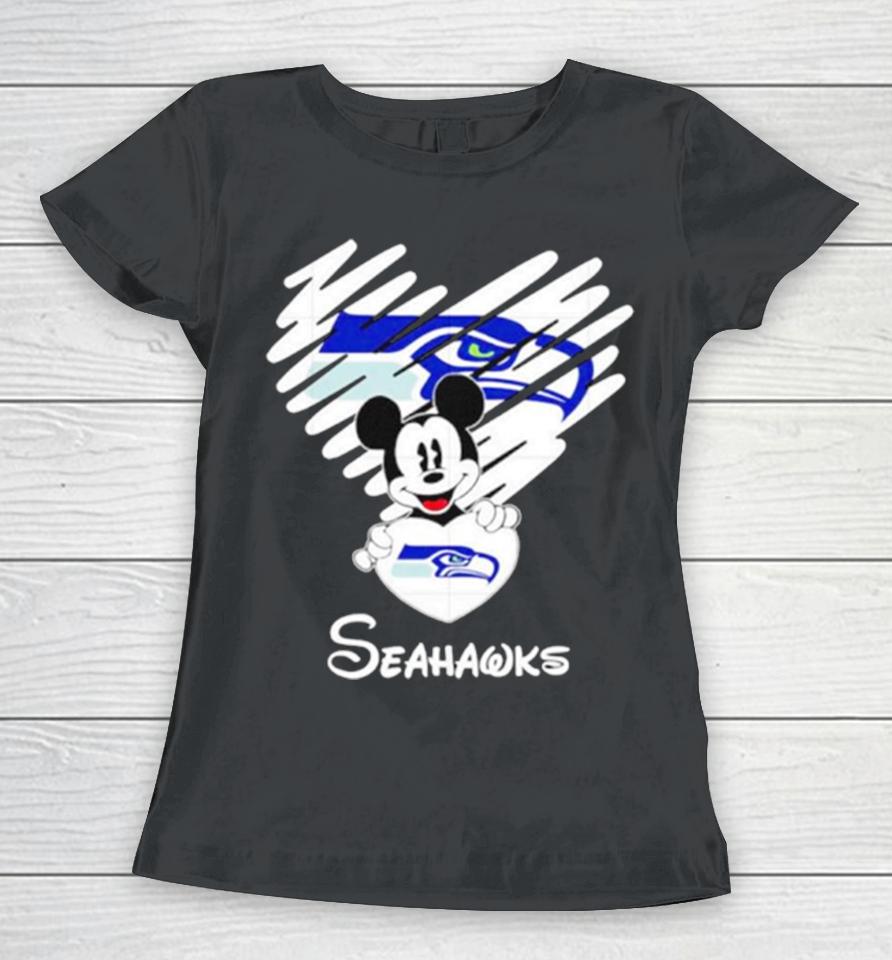 Mickey Heart Seattle Seahawks Women T-Shirt