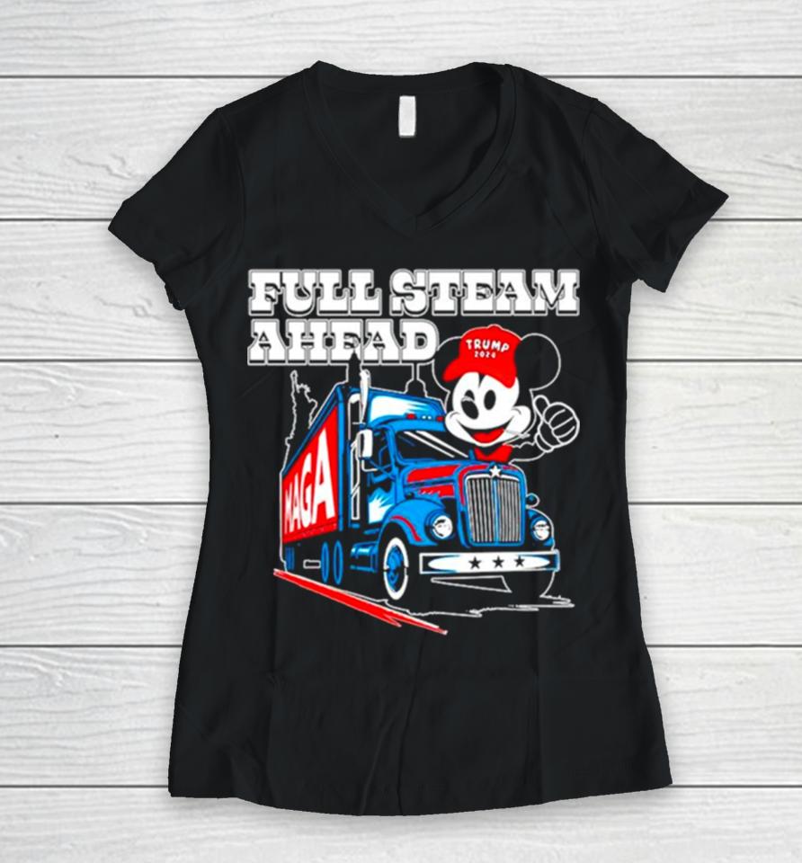 Mickey Maga Full Steam Ahead Truck Remake Women V-Neck T-Shirt