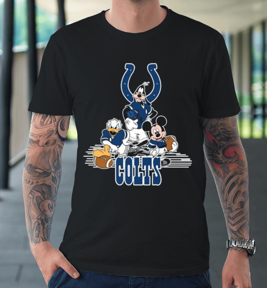 Mickey Mouse Donald Duck Goofy Playing Indianapolis Colts American Football Premium T-Shirt