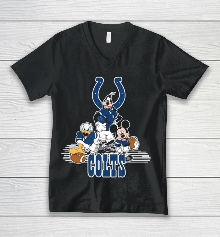 Mickey Mouse Donald Duck Goofy Playing Indianapolis Colts American Football Unisex V-Neck T-Shirt
