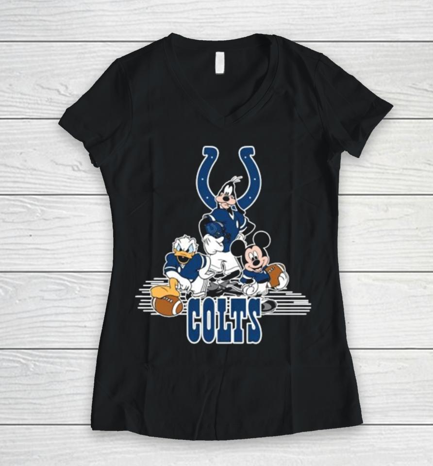 Mickey Mouse Donald Duck Goofy Playing Indianapolis Colts American Football Women V-Neck T-Shirt