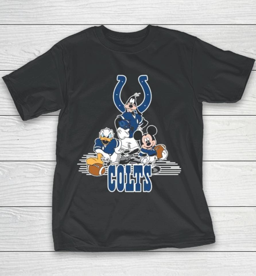 Mickey Mouse Donald Duck Goofy Playing Indianapolis Colts American Football Youth T-Shirt