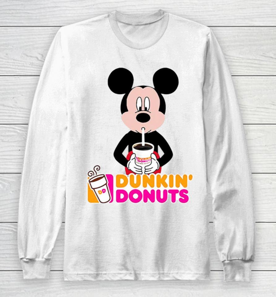 Mickey Mouse Drinking Dunkin’ Donuts Long Sleeve T-Shirt