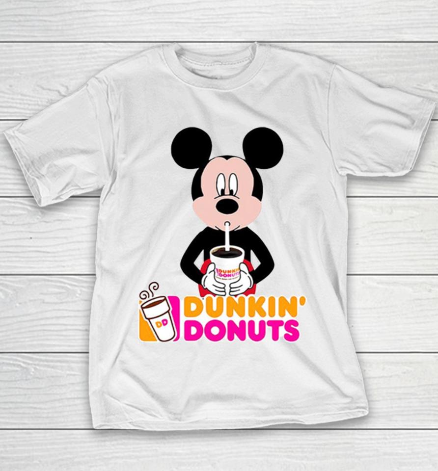 Mickey Mouse Drinking Dunkin’ Donuts Youth T-Shirt