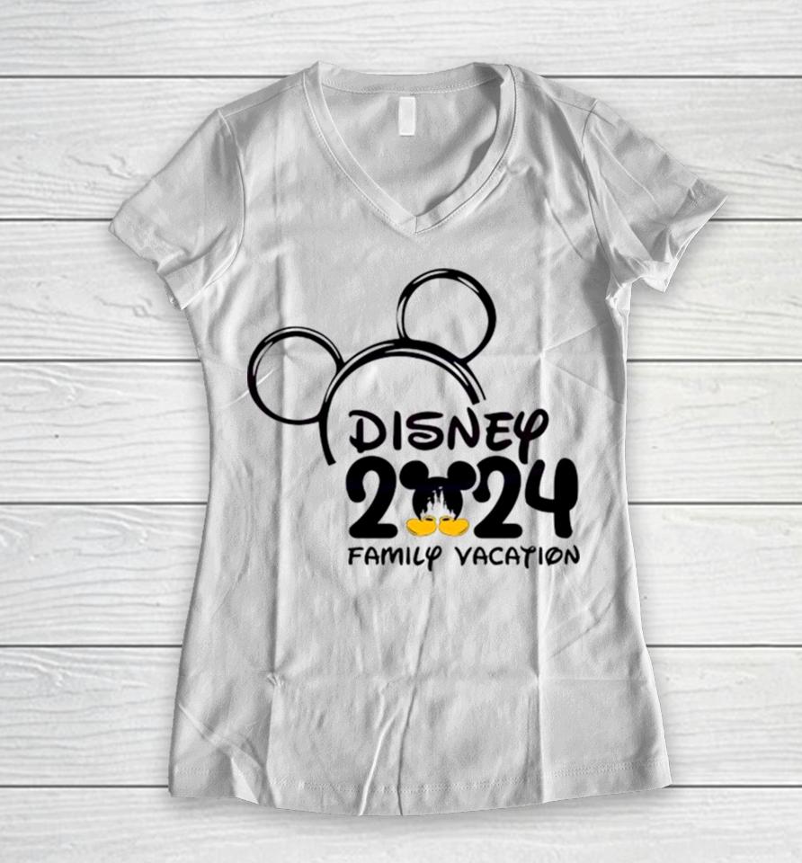 Mickey Mouse Head Disney 2024 Family Vacation Women V-Neck T-Shirt