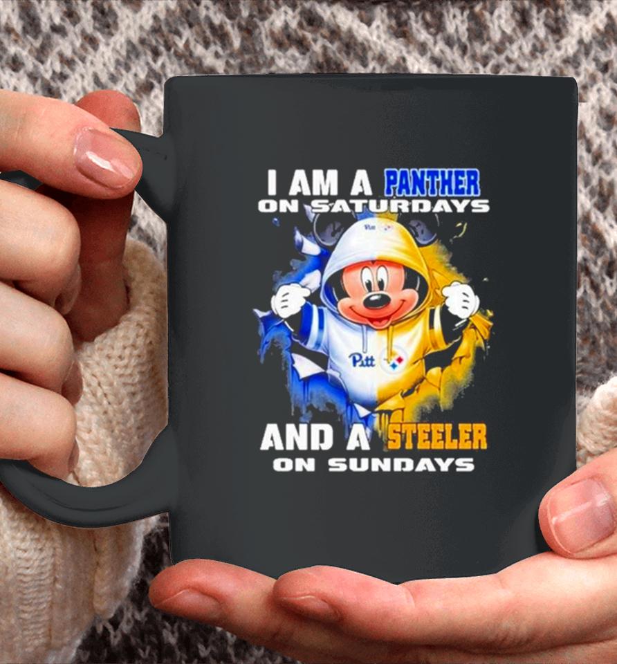 Mickey Mouse I Am A Pittsburgh Panthers On Saturdays And A Pittsburgh Steelers On Sundays Coffee Mug