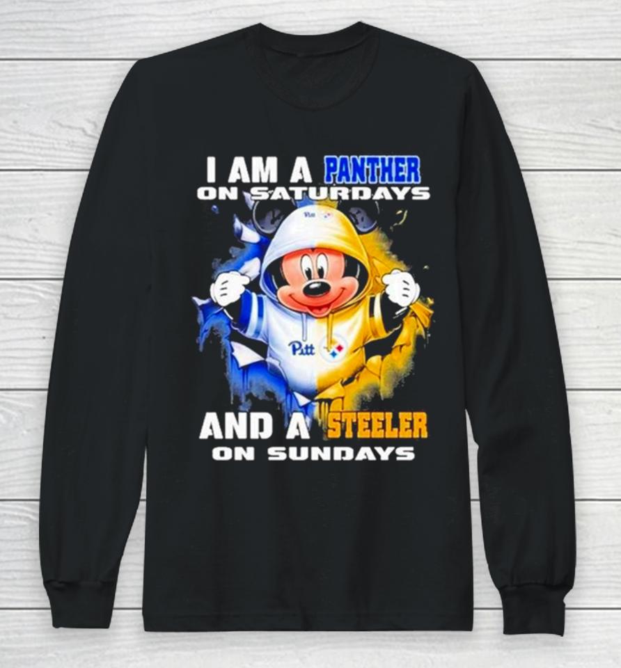 Mickey Mouse I Am A Pittsburgh Panthers On Saturdays And A Pittsburgh Steelers On Sundays Long Sleeve T-Shirt