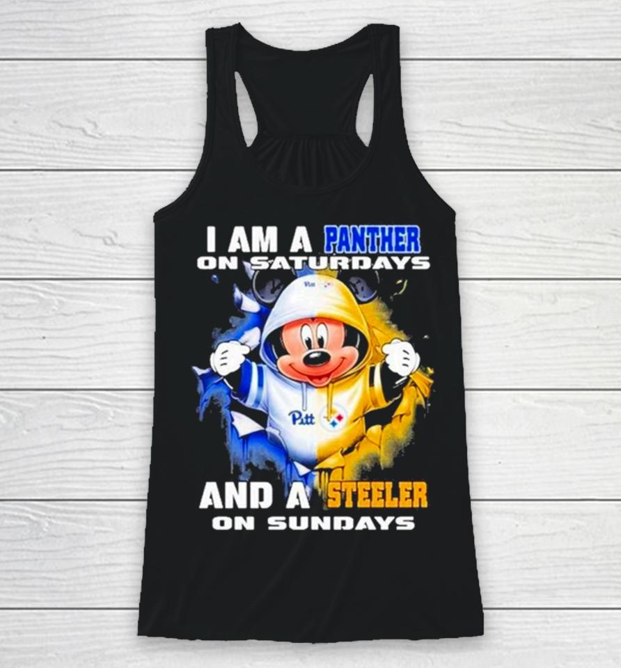 Mickey Mouse I Am A Pittsburgh Panthers On Saturdays And A Pittsburgh Steelers On Sundays Racerback Tank