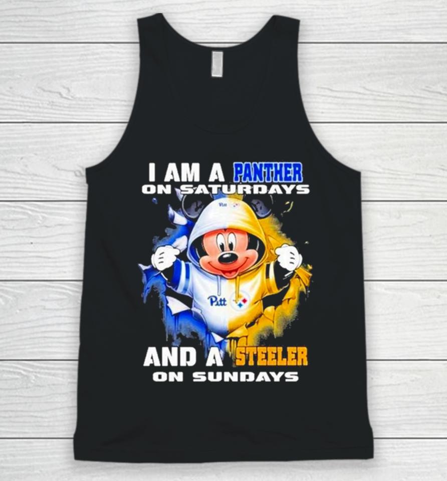 Mickey Mouse I Am A Pittsburgh Panthers On Saturdays And A Pittsburgh Steelers On Sundays Unisex Tank Top