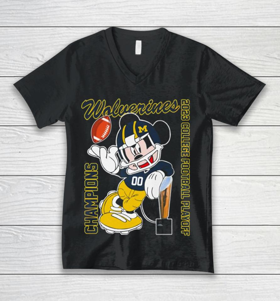 Mickey Mouse Michigan Wolverines 2022 College Football Playoff National Champions Unisex V-Neck T-Shirt