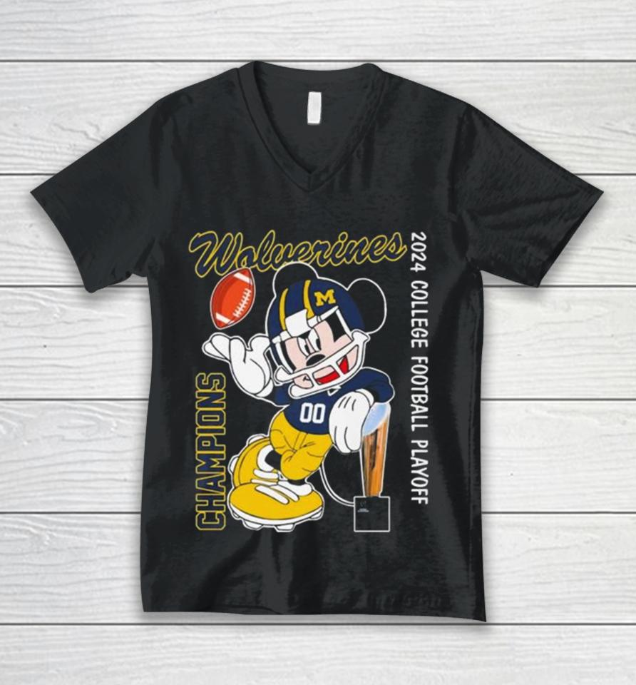 Mickey Mouse Michigan Wolverines 2024 College Football Playoff Unisex V-Neck T-Shirt