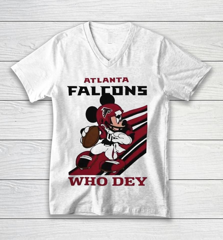 Mickey Mouse Nfl Atlanta Falcons Football Player Who Dey Slogan Unisex V-Neck T-Shirt