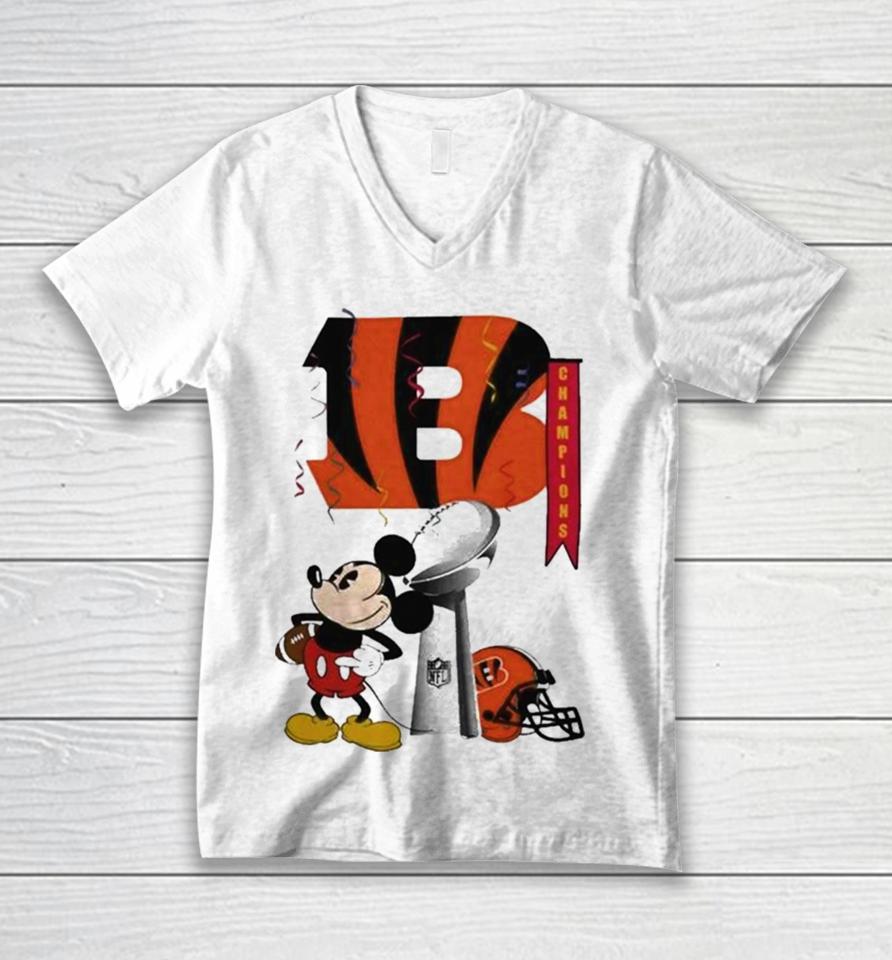 Mickey Mouse Nfl Cincinnati Bengals Football Super Bowl Champions Helmet Logo Unisex V-Neck T-Shirt