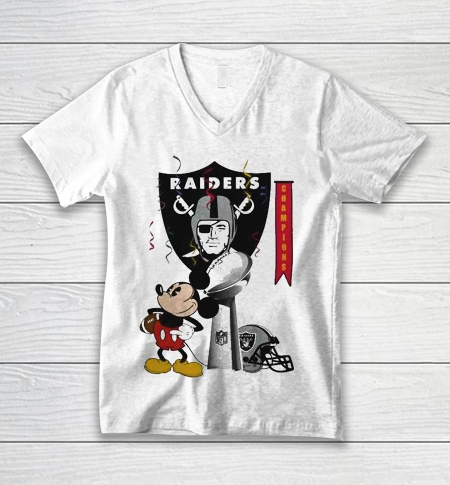 Mickey Mouse Nfl Las Vegas Raiders Football Super Bowl Champions Helmet Logo Unisex V-Neck T-Shirt