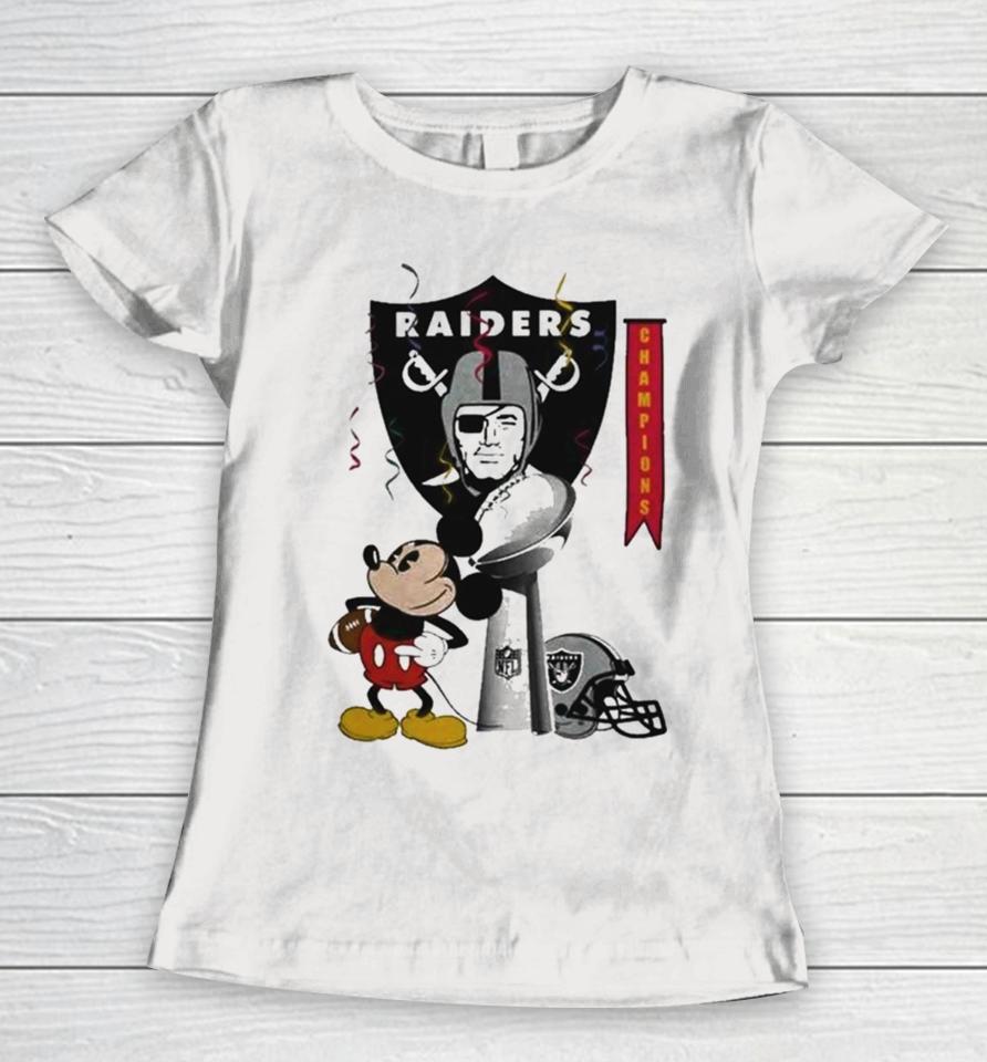 Mickey Mouse Nfl Las Vegas Raiders Football Super Bowl Champions Helmet Logo Women T-Shirt