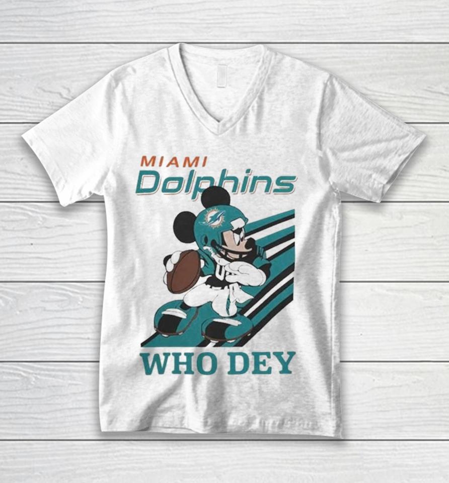 Mickey Mouse Nfl Miami Dolphins Football Player Who Dey Slogan Unisex V-Neck T-Shirt