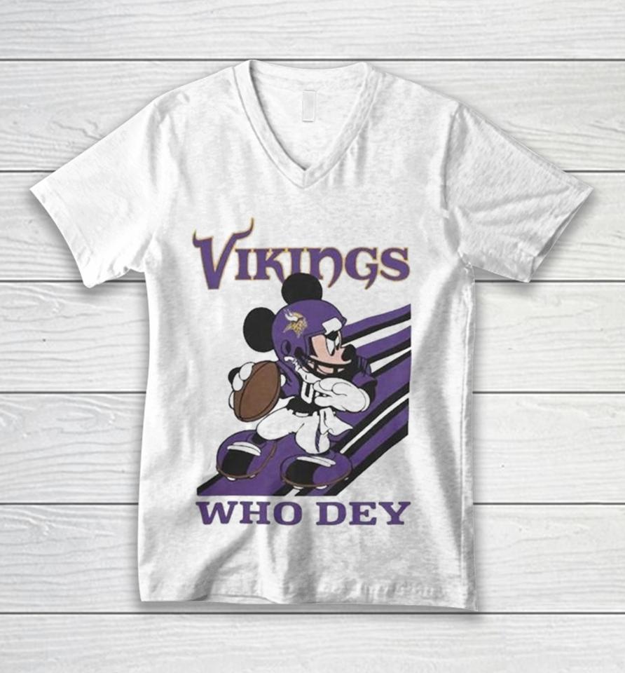 Mickey Mouse Nfl Minnesota Vikings Football Player Who Dey Slogan Unisex V-Neck T-Shirt