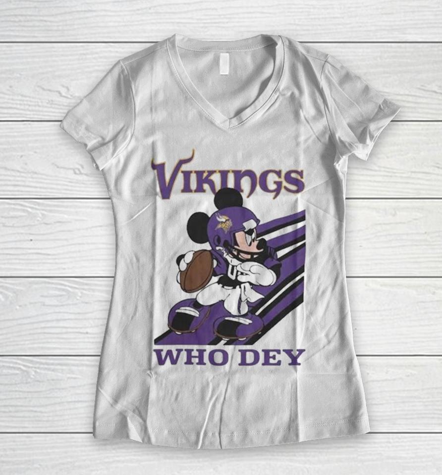 Mickey Mouse Nfl Minnesota Vikings Football Player Who Dey Slogan Women V-Neck T-Shirt
