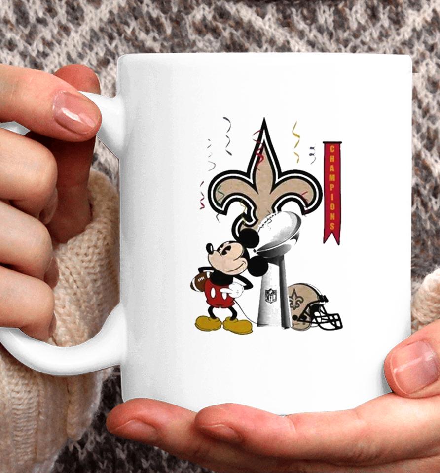Mickey Mouse Nfl New Orleans Saints Football Super Bowl Champions Helmet Logo Coffee Mug